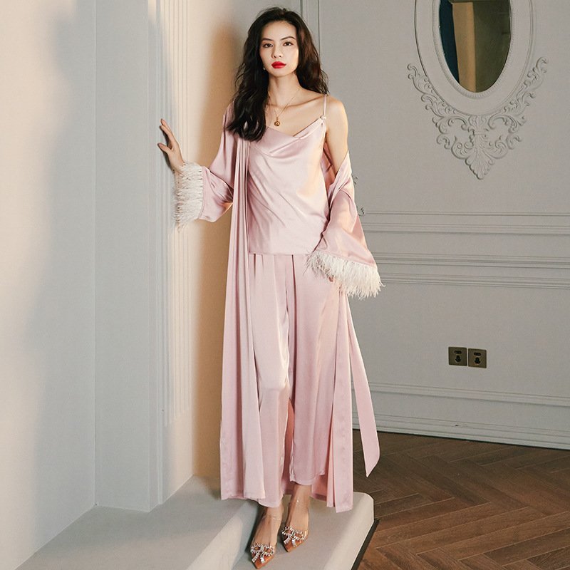 Long Sleeve Ladies Satin Loungewear Thin Suit