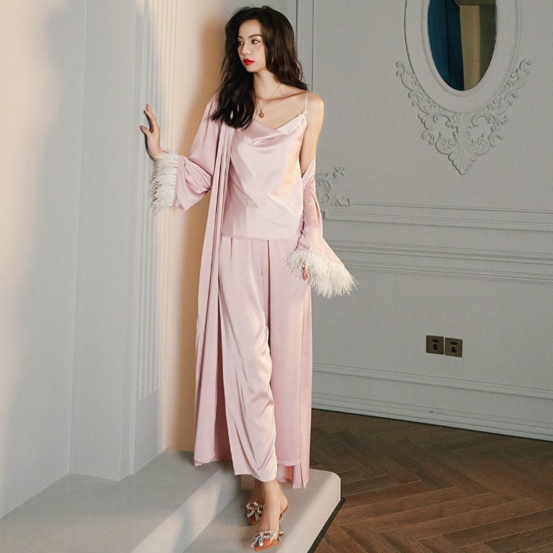 Long Sleeve Ladies Satin Loungewear Thin Suit