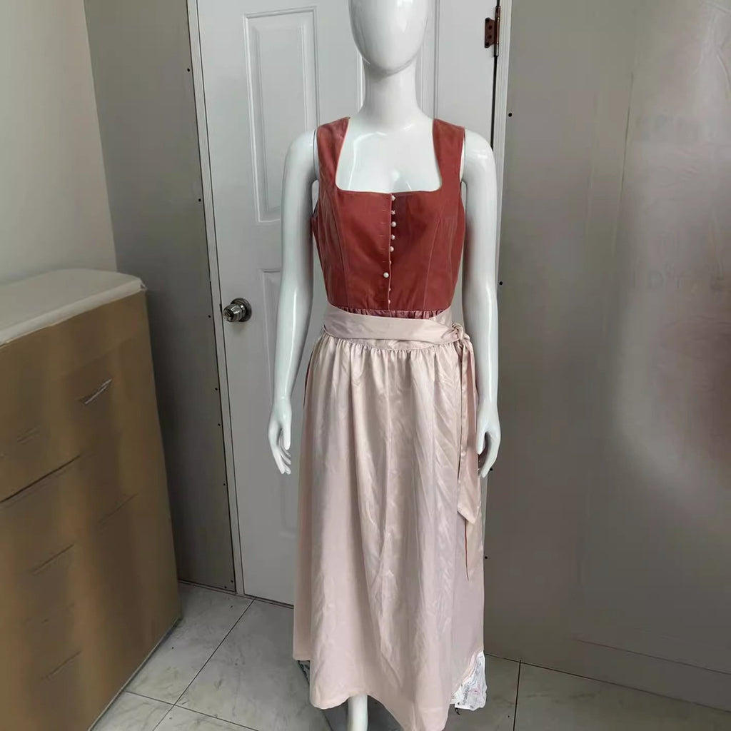 Brick Red Woman Square-neck Slim-fit Bow Dress