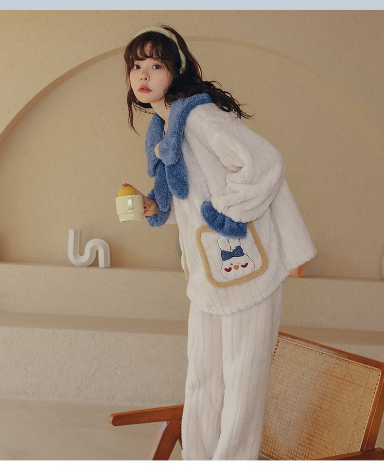 Cute Women’s Flannel Long Thickened Loungewear