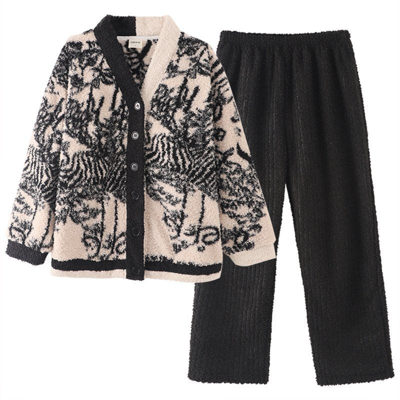 Casual Fleece-lined Loungewear Two-piece Suit